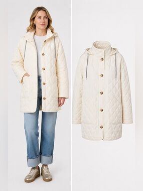 Bernardo | Ivory Quilted Hooded Jacket | EcoPlume Recycled Fill | XL